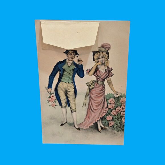 Victorian Austrian Novelty Pocket Env. Post Card Romance Love Pink Rose Garden - Picture 7 of 7